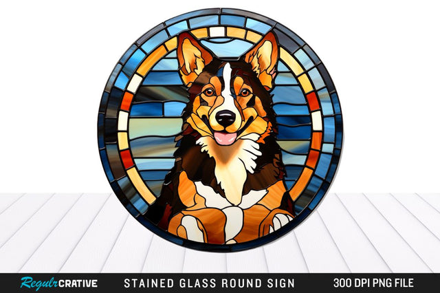 Dog Stained Glass Round Coaster Png Design Sublimation Regulrcrative 