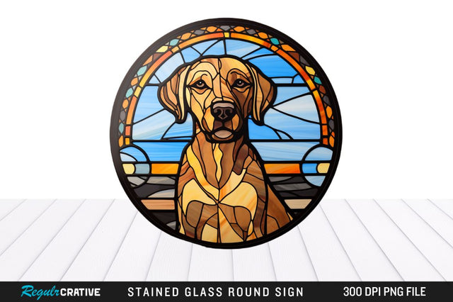 Dog Stained Glass Round Coaster Png Design Sublimation Regulrcrative 
