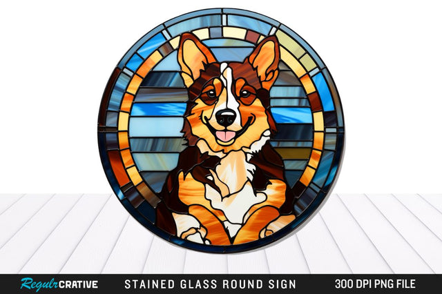 Dog Stained Glass Round Coaster Png Design Sublimation Regulrcrative 