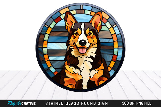 Dog Stained Glass Round Coaster Png Design Sublimation Regulrcrative 