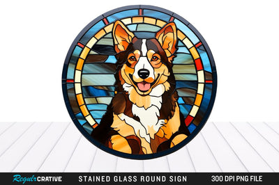 Dog Stained Glass Round Coaster Png Design Sublimation Regulrcrative 