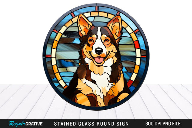 Dog Stained Glass Round Coaster Png Design Sublimation Regulrcrative 