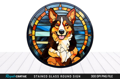Dog Stained Glass Round Coaster Png Design Sublimation Regulrcrative 