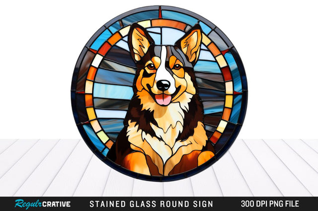 Dog Stained Glass Round Coaster Png Design Sublimation Regulrcrative 