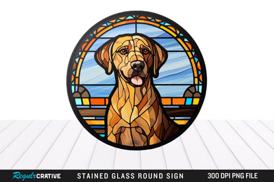 Dog Stained Glass Round Coaster Png Design Sublimation Regulrcrative 