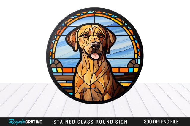Dog Stained Glass Round Coaster Png Design Sublimation Regulrcrative 