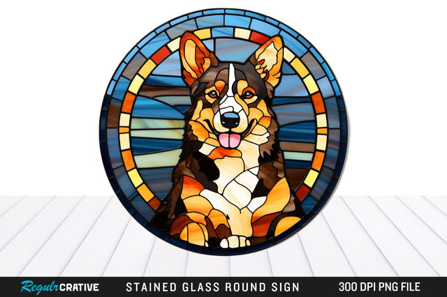 Dog Stained Glass Round Coaster Png Design Sublimation Regulrcrative 