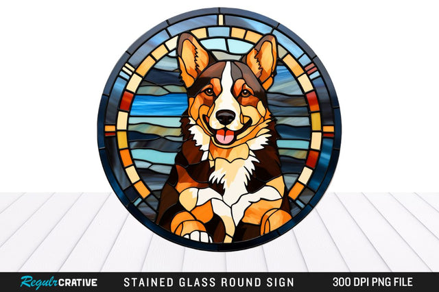 Dog Stained Glass Round Coaster Png Design Sublimation Regulrcrative 