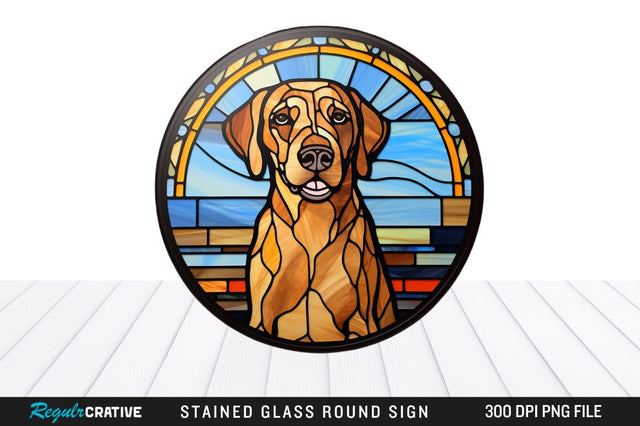 Dog Stained Glass Round Coaster Png Design Sublimation Regulrcrative 