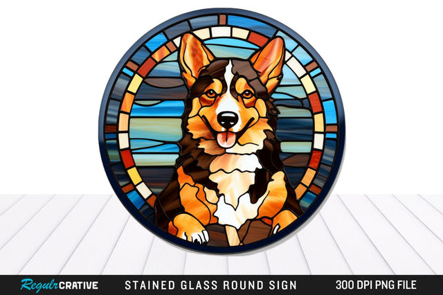 Dog Stained Glass Round Coaster Png Design Sublimation Regulrcrative 