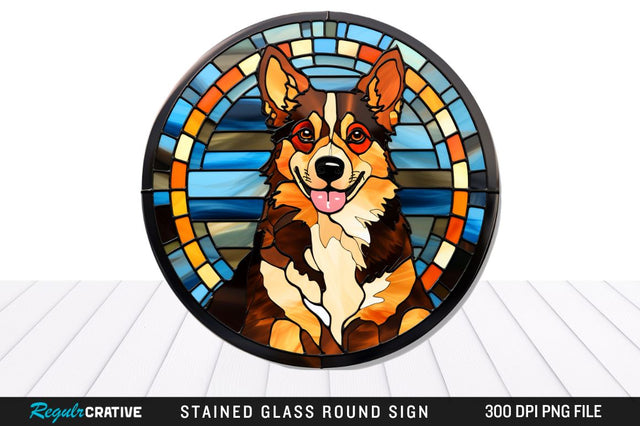 Dog Stained Glass Round Coaster Png Design Sublimation Regulrcrative 