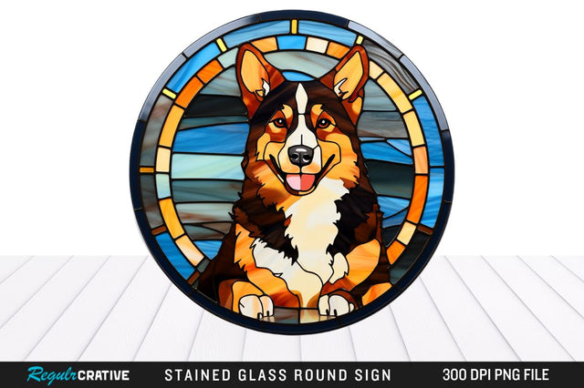 Dog Stained Glass Round Coaster Png Design Sublimation Regulrcrative 