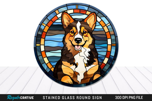 Dog Stained Glass Round Coaster Png Design Sublimation Regulrcrative 