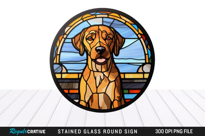 Dog Stained Glass Round Coaster Png Design Sublimation Regulrcrative 