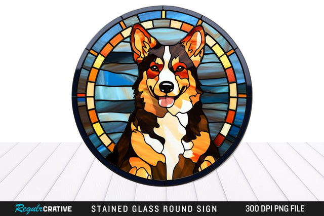 Dog Stained Glass Round Coaster Png Design Sublimation Regulrcrative 
