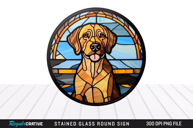 Dog Stained Glass Round Coaster Png Design Sublimation Regulrcrative 