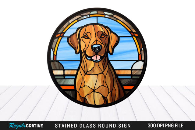 Dog Stained Glass Round Coaster Png Design Sublimation Regulrcrative 