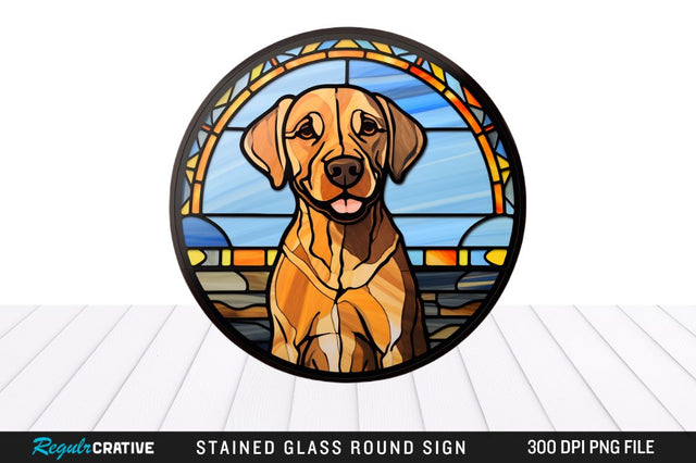 Dog Stained Glass Round Coaster Png Design Sublimation Regulrcrative 