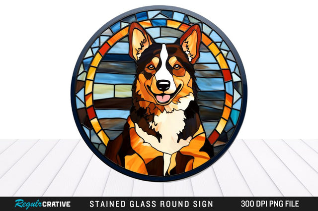 Dog Stained Glass Round Coaster Png Design Sublimation Regulrcrative 