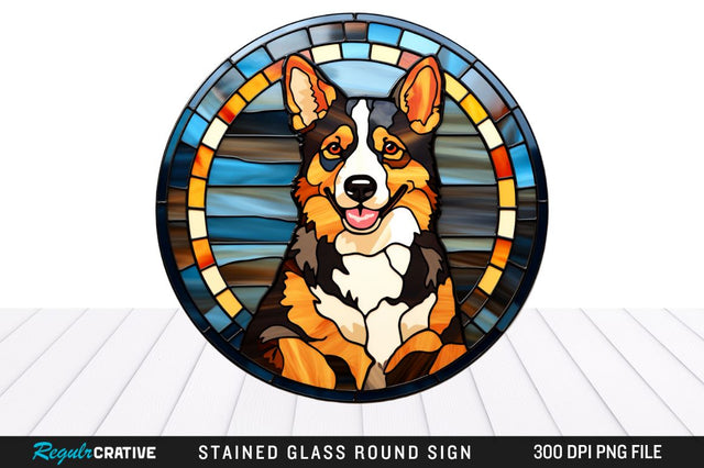 Dog Stained Glass Round Coaster Png Design Sublimation Regulrcrative 