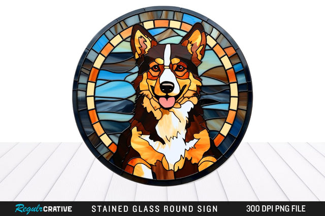 Dog Stained Glass Round Coaster Png Design Sublimation Regulrcrative 