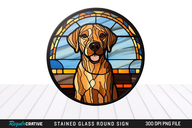 Dog Stained Glass Round Coaster Png Design Sublimation Regulrcrative 