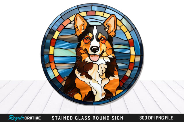 Dog Stained Glass Round Coaster Png Design Sublimation Regulrcrative 