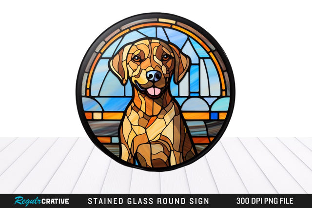 Dog Stained Glass Round Coaster Png Design Sublimation Regulrcrative 