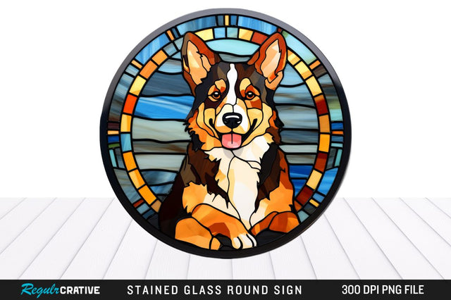 Dog Stained Glass Round Coaster Png Design Sublimation Regulrcrative 