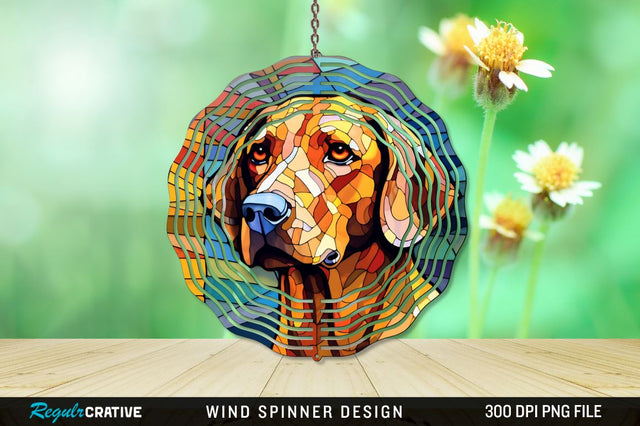 Dog Stained Glass Round Coaster Wind Spinner Png Design Sublimation Regulrcrative 