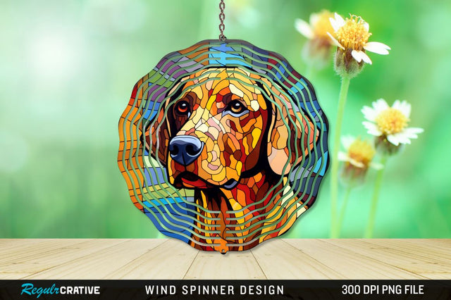 Dog Stained Glass Round Coaster Wind Spinner Png Design Sublimation Regulrcrative 