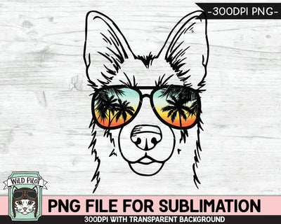 Dog Sunglasses SUBLIMATION designs png, German Shepherd png, Sunset Sunglasses PNG file, Palm Tree glasses, Beach Vacation png, Dog png Sublimation Wild Pilot 