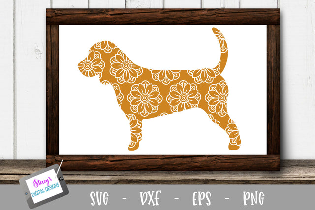 Dog SVG - Beagle with floral mandala pattern SVG Stacy's Digital Designs 