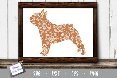 Dog SVG - Bulldog with floral mandala pattern SVG Stacy's Digital Designs 