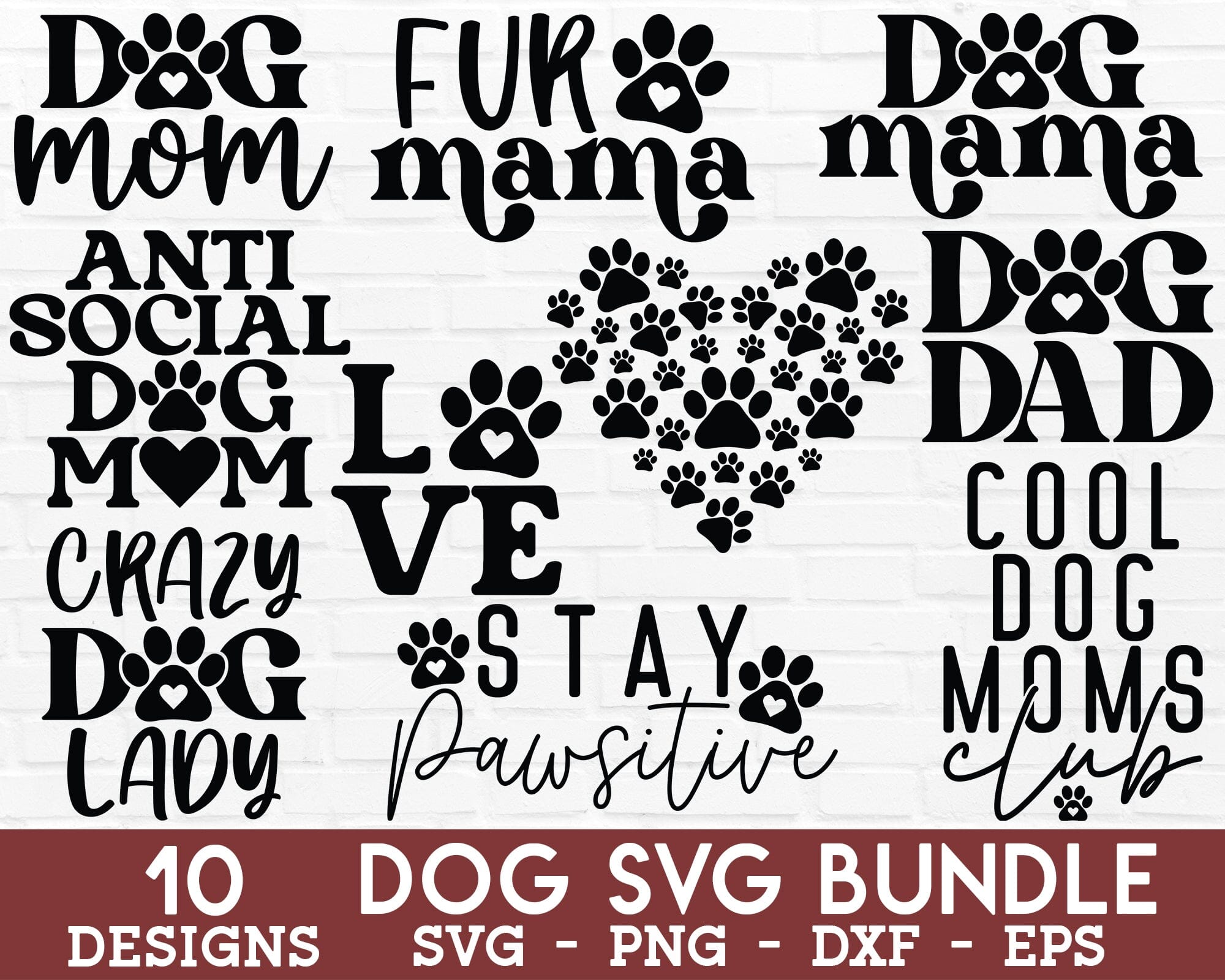 Dog Mom SVG Dog Lover SVG Dog breed dog face dog dad paw print dog