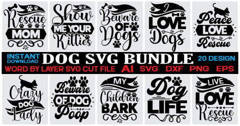 Dog svg Bundle,Pawsitive Svg, Puppy Svg, Dog Sayings, Dog Clipart, Files for Cricut,Dog svg Bundle, SVG designmaster24 