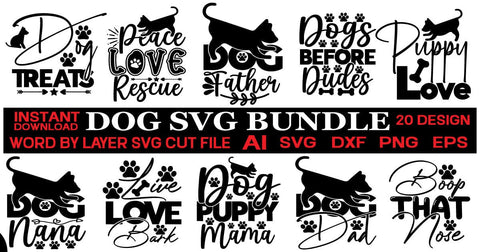 Dog svg bundle,Puppy Svg, Dog Sayings, Dog Clipart, Files for Cricut,Dog svg Bundle, Dog SVG designmaster24 