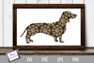 Dog SVG - Dachshund with floral mandala pattern SVG Stacy's Digital Designs 
