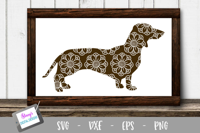 Dog SVG - Dachshund with floral mandala pattern SVG Stacy's Digital Designs 