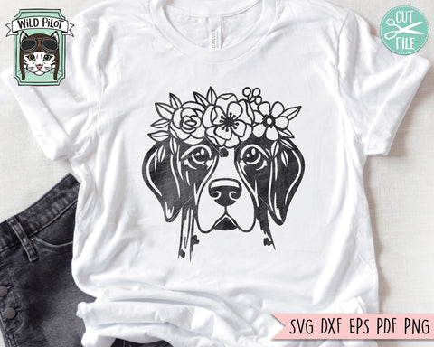 Dog SVG, Dog Floral SVG, Dog Lover SVG, Pointer svg, Animal Face svg, Flower Crown svg, Dog Shirt svg file, Dog Mom png, Puppy, Dog Breed svg SVG Wild Pilot 
