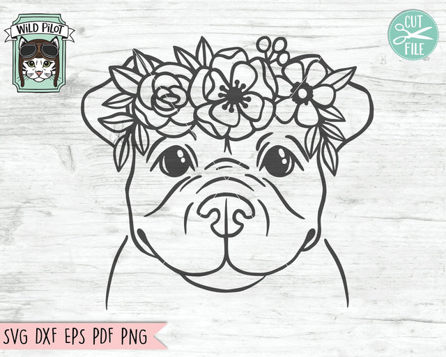 Dog SVG, Dog With Flower Crown SVG Cut File, Dog Cut File, Pitbull SVG, Pit Bull SVG, Pittie SVG, Animal Floral Crown SVG, Dog With Flowers On Head SVG SVG Wild Pilot 