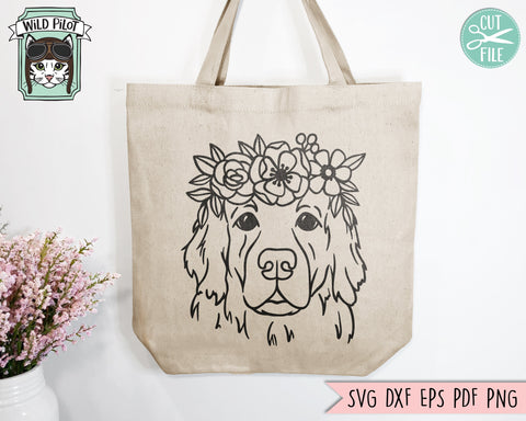 Dog SVG file, Dog Lover SVG, Golden Retriever svg, Animal Face svg, Flower Crown svg, Dog Shirt svg file, Dog Mom png, Puppy svg SVG Wild Pilot 