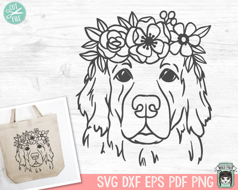 Dog SVG file, Dog Lover SVG, Golden Retriever svg, Animal Face svg, Flower Crown svg, Dog Shirt svg file, Dog Mom png, Puppy svg SVG Wild Pilot 