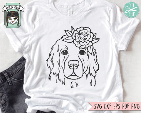 Dog SVG file, Floral Dog SVG, Dog with Flowers svg cut file, Floral Golden Retriever svg, Animal Face Floral Crown svg, Dog Shirt svg file SVG Wild Pilot 