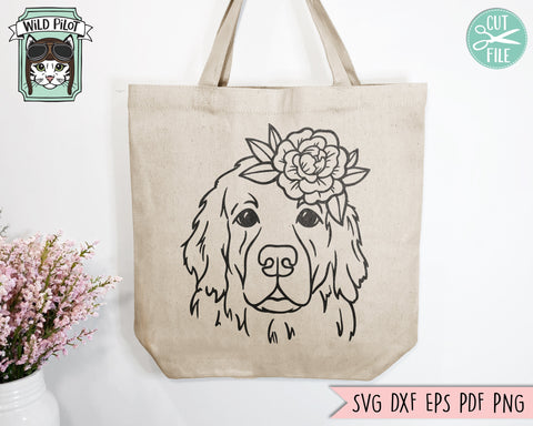 Dog SVG file, Floral Dog SVG, Dog with Flowers svg cut file, Floral Golden Retriever svg, Animal Face Floral Crown svg, Dog Shirt svg file SVG Wild Pilot 