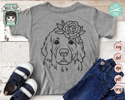 Dog SVG file, Floral Dog SVG, Dog with Flowers svg cut file, Floral Golden Retriever svg, Animal Face Floral Crown svg, Dog Shirt svg file SVG Wild Pilot 