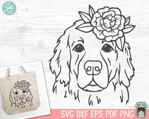 Dog SVG file, Floral Dog SVG, Dog with Flowers svg cut file, Floral Golden Retriever svg, Animal Face Floral Crown svg, Dog Shirt svg file SVG Wild Pilot 