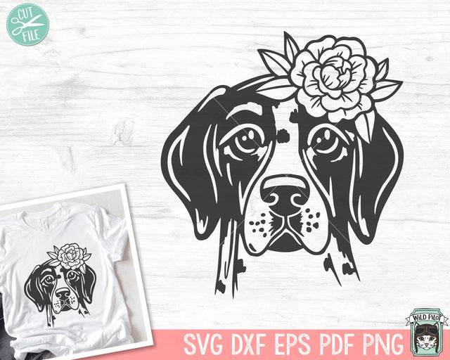 Dog SVG file, Floral Dog SVG, Dog with Flowers svg cut file, Floral Pointer svg, Animal Face Floral Crown svg, Dog Shirt svg file, Dog Breeds svg SVG Wild Pilot 
