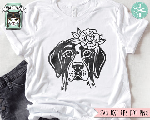 Dog SVG file, Floral Dog SVG, Dog with Flowers svg cut file, Floral Pointer svg, Animal Face Floral Crown svg, Dog Shirt svg file, Dog Breeds svg SVG Wild Pilot 