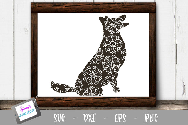Dog SVG - German Shepherd with floral mandala pattern SVG Stacy's Digital Designs 
